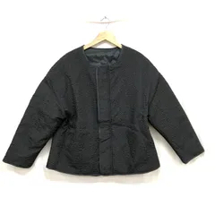 タグ付 Re:EDIT ふくれジャガードキルティングブルゾン 中綿 キルティングジャケット ノーカラージャケット  ライトアウター ブラック L