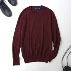 POLO RALPH LAUREN ポロ ラルフ ローレン Vネック ニット プルオーバー セーター M ボルドー系 ワインレッド系(120K＋9816)25F☆