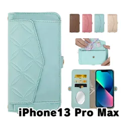 【新品未使用】 iPhone13 Pro Max ストラップ付き 手帳型スマホ ケース ショルダー (カバー色ミント) カード収納 鏡付き ミラー 可愛い カバー おしゃれ 韓国  flip56-muji-iphone13max-mi