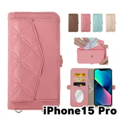 【新品未使用】 iPhone15 Pro アイフォン15プロ ストラップ付き 手帳型スマホ ケース ショルダー (カバー色ピンク) カード収納 鏡付き ミラー 可愛い カバー おしゃれ 韓国  flip56-muji-ip15pro-pk