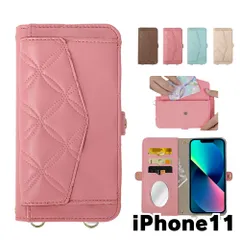 【新品未使用】 iPhone11 アイフォン11 ストラップ付き 手帳型スマホ ケース ショルダー (カバー色ピンク) カード収納 鏡付き ミラー 可愛い カバー おしゃれ 韓国  flip56-muji-iphone11-pk