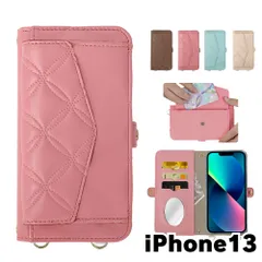 【新品未使用】 iPhone13 アイフォン13 ストラップ付き 手帳型スマホ ケース ショルダー (カバー色ピンク) カード収納 鏡付き ミラー 可愛い カバー おしゃれ 韓国  flip56-muji-iphone13-pk