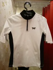 7/25 S PXGピエクシジ 白 黒 ハーフジップアップ 半袖 ゴルフ Tシャツ