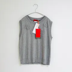 2025AW 新品タグ付 MAX＆CO マックスアンドコー　MERIS メリス  コットンカシミヤ ジレ　オーガニック　ベスト XL  グレー フラワーモチーフ 花 装飾 ニット トップス　上品　可愛い イタリア マックスマーラ グループ 正規品  送料無料