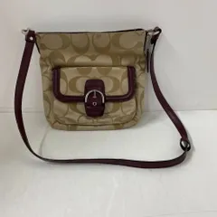 08w14970 COACH (コーチ)シグネチャー F25288 ベージュ ボルドー レディース  ショルダーバッグ  【中古品】