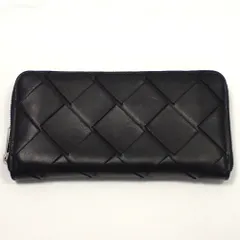 Th1004681 ボッテガヴェネタ マキシイントレチャート ラウンドファスナー長財布 ブラック 本革 BOTTEGAVENETA 中古