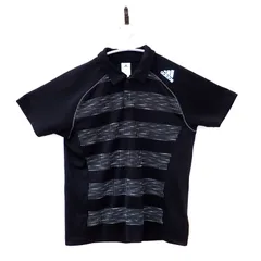 古着　adidas アディダス　メンズスポーツTシャツ　ブラック系　黒色　Lサイズ　ポロシャツ　水玉　ボーダー