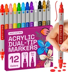 ARTISTRO アクリルペン 岩、布、木材、ガラス、クラフト、装飾用マーカー - 二重チップペイントマーカー - ティーンエイジャー、孫、子供向けのストッキングフィラーのアイデア - 画材 - 12色　a-383