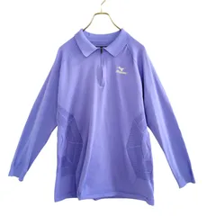 X01061 ゴルフウェア MIZUNO ミズノ ゴルフポロシャツ 青 Lサイズ 長袖 両サイドメッシュ ハーフジップアップ 薄手 軽量 通気性 ロゴ入り ラグラン袖