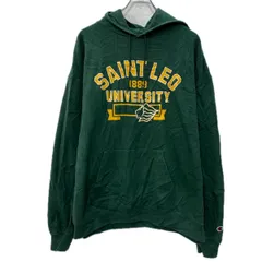 Champion プリントスウェット パーカー XL グリーン イエロー チャンピオン プルオーバー フーディー ビッグプリント 秋物 a801-5302