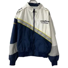 00s GOOD YEAR ジャケット L ホワイト ネイビー グッドイヤー ジップアップ レーシング ロゴ刺繍 ライトアウター 春秋物 a801-5343