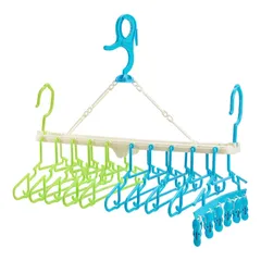 クリップ6個付き 物干しハンガー 折り畳み ハンガー グリーン 赤ちゃん 子どもハンガー 10連 ブルー 子供用 洗濯ハンガー ベビーハンガー