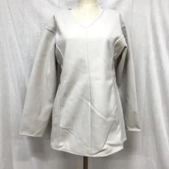 タグ付 グリーンレーベルリラクシング 日本製 ウーリーペプラムプルオーバーカットソー Vネック 圧縮ウール風ジャージー素材 オフホワイト FREE