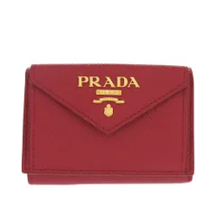 未使用 プラダ 1MH021 レザー サフィアーノメタル レッド 三つ折り財布 赤 1295 PRADA