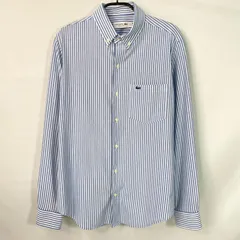US・S/Mサイズ LACOSTE ラコステ クールマックスブレンド鹿の子地ストライプシャツ CH718LJ ブルー