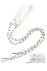 バッグ修理 交換用 ひも 持ち手ストラップ ショルダースト ショルダースト 単品 ショルダーバッグ ラップ チェーンショルダーストラップ バッグ用 バッグ用 約120cm ショルダーストラップ (レザー(一部) [VEAGIA] 白＋銀)