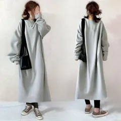 ゆったりスエットワンピース レディース マキシ丈大きいサイズグレー 長袖 秋 冬 パーカーワンピース 丸首 スウェット ロングパーカー 秋冬 マキシ丈 ゆったり 体型カバー カジュアル