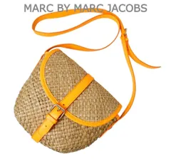 Marc by Marc Jacobs マークバイマークジェイコブス ストロー ショルダーバッグ サコッシュ レザートリム ベージュ オレンジ レディース 古着 中古