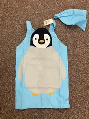新品★タグ付き★キッズエプロン Mサイズ ハローペンギン 三角巾付き 水色 青 ブルー 動物 子供 フレンズヒル Friendshill　　用 小学生 調理実習 家庭科