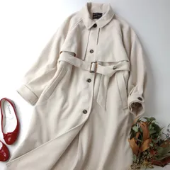 Classical Elf クラシカルエルフ 2way スタンドカラー ボリュームスリーブ ニットモッサ ロングチェスターコート アウター S アイボリー(JE＋1962)☆