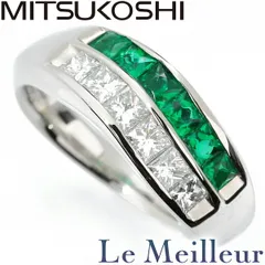 三越 MITSUKOSHI リング 指輪 エメラルド 0.54ct ダイヤモンド 0.58ct プラチナ Pt900 13号 中古 プレラブド 返品OKのサムネイル