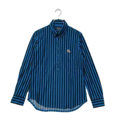 中古 メンズ パーリーゲイツ PEARLY GATES 長袖ポロシャツ 4(M) 青×黒 ブルー×ブラック ボタンダウン ストライプ 春秋