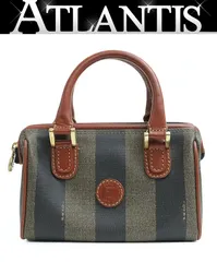 【広尾店】 フェンディ FENDI ミニボストンバッグ ペカン柄 PVC×レザー 茶色×黒 【17443】