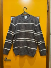 【H3-18】◇ GELATO PIQUE / ジェラートピケ　M-Lサイズ　トップス＆パンツ　上下セット　グレー/白色　ボーダー柄