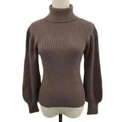 プロポーション ボディドレッシング PROPORTION BODY DRESSING セーター ニット タートルネック リブ タック パフスリーブ 長袖 FR 紫 茶