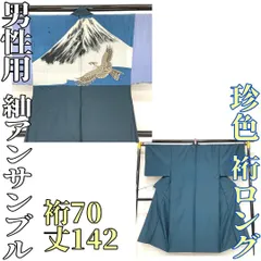 【着物と帯 時流】M271245◆紬 男性用着物&羽織 アンサンブル◆珍色 裄長