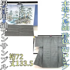 【着物と帯 時流】M241243◆男性用アンサンブル◆本場大島紬 珍色 裄ロング