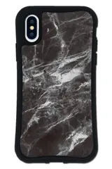 iPhone X ケース iPhone XS ケース どこでもくっつくケース WAYLLY(ウェイリー) アイフォンXケース アイフォンXSケース 着せ替え 耐衝撃 米軍MIL規格 [大理石 ブラック] セット MK