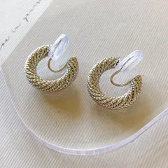 メッシュフープ　イヤリング　シルバー　イヤークリップ　ロープチェーン