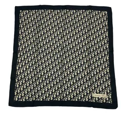 美品 Christian Dior クリスチャン ディオール スカーフ シルク 大判 トロッタ柄 ホワイト x ブラック