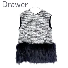 Drawer ドゥロワー ノースリーブトップス 38 レディース ツイード ファー切替 シルク混