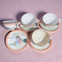 【4客揃】 乾隆年製 玉出人美 カップ&ソーサー 中国古美術 マグカップ 紅茶 コーヒー カップ 茶器 中国 アンティーク