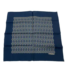 美品 HERMES エルメス スカーフ シルク 総柄 ネイビー