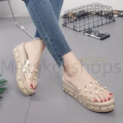 【新品・未使用】 サンダル ウェッジソール 美脚サンダル ミュール スリッパ レディース 厚底 パールビジューデザインxz