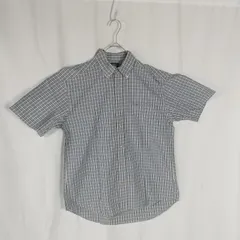 M1-02403【Mens】Guy(ガイ) 半袖 シャツ (LARGE) / 白×紺×青 チェック柄 首回り黄ばみ有 K