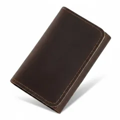 [Minorel] 名刺入れ 大容量 50枚収納可 レザー 本革 牛革 ヌバック 起毛革 カードケース カード入れ ミニ財布 コンパクト 二つ折り スナップボタン シンプル ビジネス メンズ レディース (ブラウン) [ブラウン]