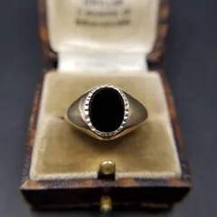 英国 ヴィンテージ オニキス オーバル インレイ 925 シルバー シグネット リング 銀 指輪 K22 Gold on Silver ミニマル Gents Y25-Q
