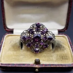 パープルガラス フィリグリー装飾 フローラル ヴィンテージ ブローチ ゴージャス チェコスタイル レトロ コスチュームジュエリー Y25-R