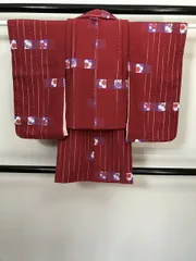 【中古】七五三 化繊 赤地に桜模様 3歳女児祝い着セット