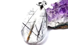 【１点物】シルバー925☆AAクリア ブラックトルマリンインクォーツ　39x25mm　ドロップ ペンダントトップ パワーストーン 天然石 _PC8589