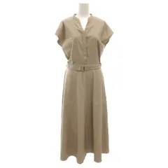 グリーンレーベルリラクシング ユナイテッドアローズ green label relaxing ノースリーブワンピース スキッパーフレアワンピース ロング ベルト付 ベージュ /GV