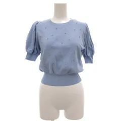 ナチュラルビューティーベーシック NATURAL BEAUTY BASIC ニット カットソー 半袖 ラインストーン装飾 パフスリーブ F 水色 ライトブルー /GV