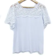 ナイスクラップ NICE CLAUP リブニット カットソー 半袖 ラウンドネック 切替 レース 刺繍 シースルー 花柄 F 紫 パープル /FF53 ■MO