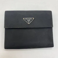 PRADA プラダ　三つ折り財布　シンプル　ナイロン×レザー　三角ロゴプレート　ブラック