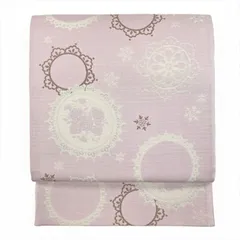 たんす屋 TANSU-YA リユース帯 帯 （中古）袋帯 パウダーピンク セミフォーマル カジュアル 六通 銀糸 色糸 鏡にバラ 雪の結晶 7650001913668