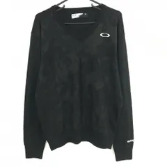 【美品】オークリー セーター 黒 前身頃総柄 Vネック ウール混 ニット  メンズ XL ゴルフウェア Oakley
